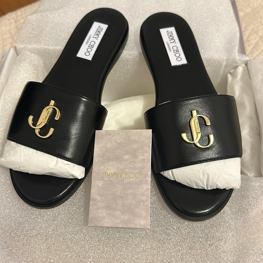 Jimmy Choo black JC flats size 38.5